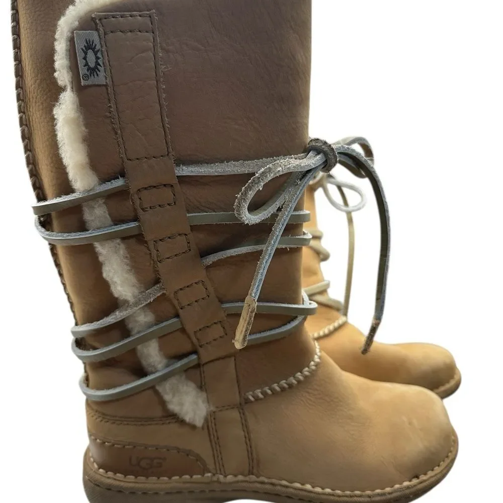 UGG Australia Catalina Tall Boots Honey Bun Womens 5 EU 36 Shearling Leather